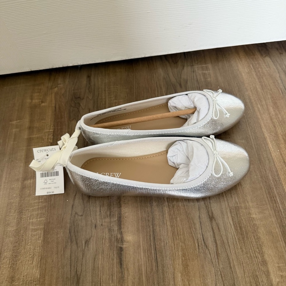 NWT Crewcuts Shimmering Silver Flats for Girls